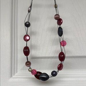 Lia Sophia Gray and Pink Beaded Hematite Finish Necklace, 16”-19”